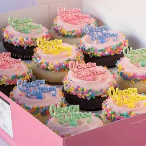 pink happy birthday cupcakes